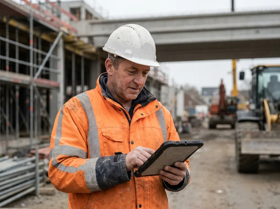 Werfleider controleert registraties op een tablet